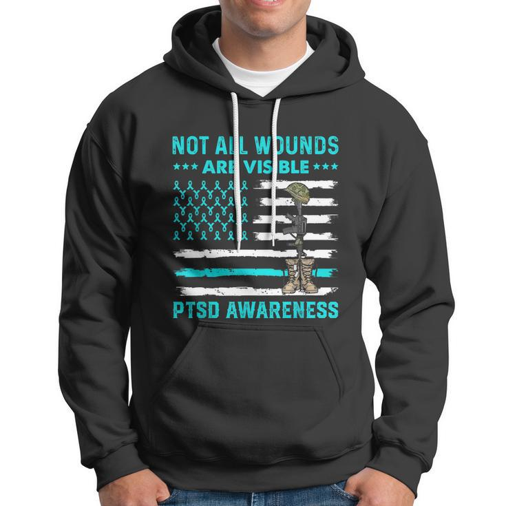 Not All Wounds Are Visible Ptsd Awareness Teal Ribbon Hoodie