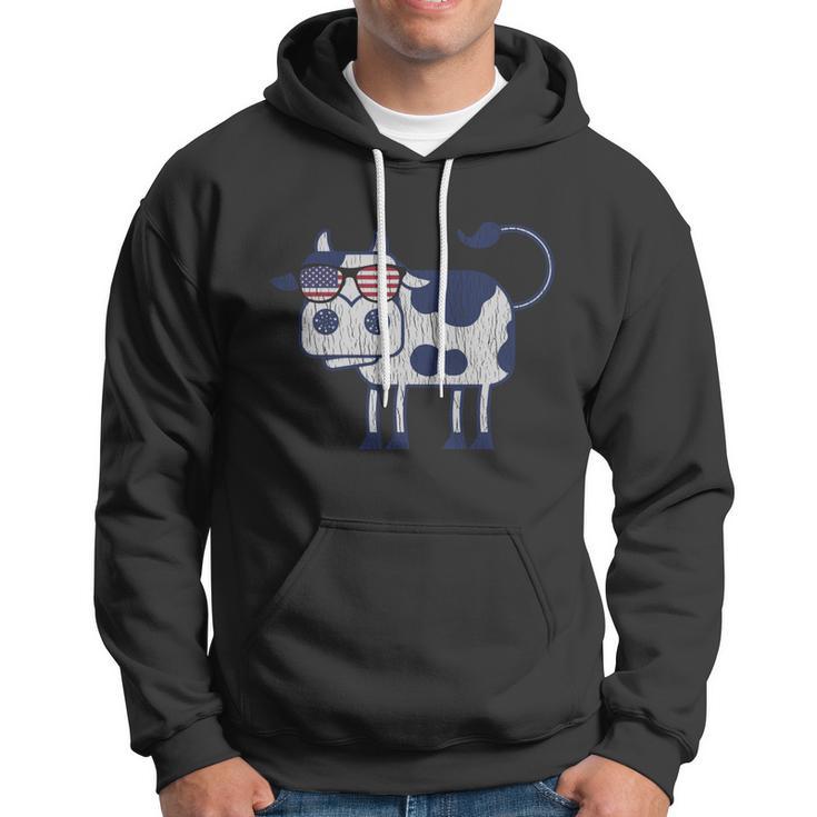 Retro Cow Merica Patriotic Us Flag 4Th Of July Farm Rancher Gift Hoodie