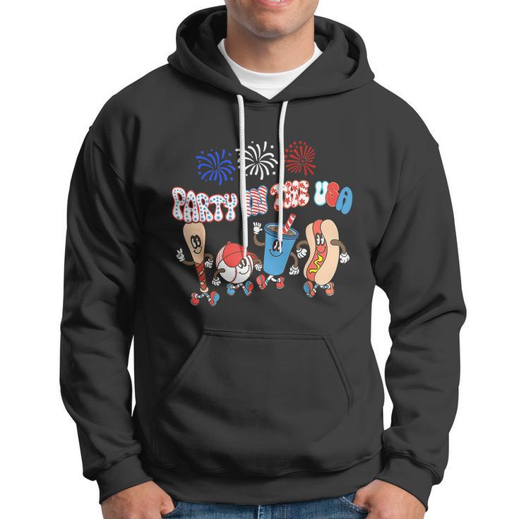 Retro Style Party In The Usa 4Th Of July Baseball Hot Dog Hoodie