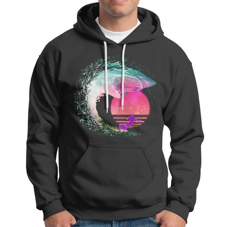 Retro Surfer Shark Wave Hoodie