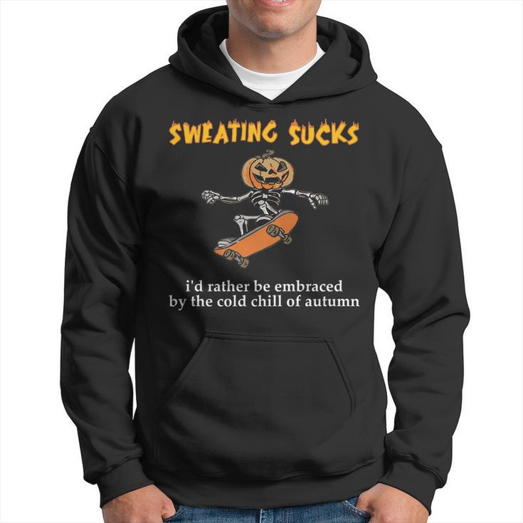 Sweating Sucks Skeleton Pumpkin Playing Skateboard Halloween   Hoodie