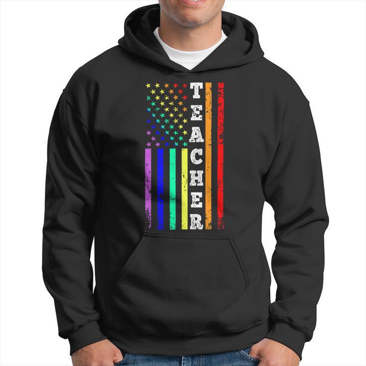 Teacher American Gay Pride Flag Hoodie