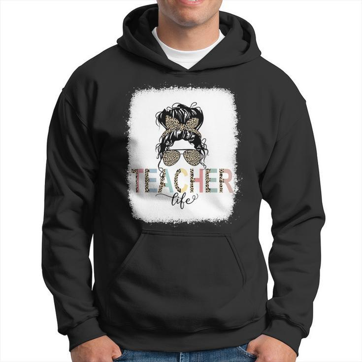 Teacher Life Bleached Shirt Teacher Life Royal Messy Bun Hoodie