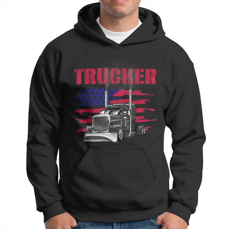 Trucker Truck Driver American Flag Trucker Hoodie