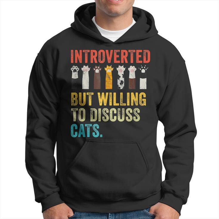Vintage Cat Meow Introverted But Willing To Discuss Cats Men Hoodie
