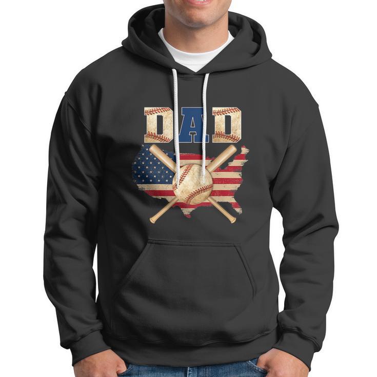 Vintage Proud Baseball Dad Cool 4Th Of July American Flag Hoodie