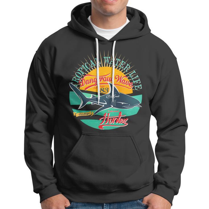 Vintage Tropical Water Life Dangerous Wave Hunter Shark Hoodie