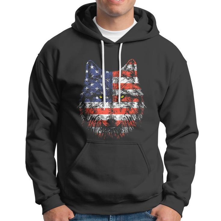 Wolf American Flag Usa 4Th Of July Patriotic Wolf Lover Hoodie