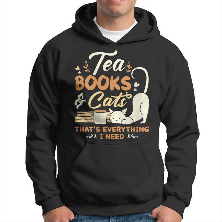Womens Tea Books And Cats Cat Book Lovers Reading Book  Hoodie