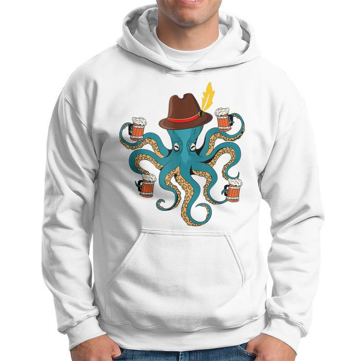 Funny Oktoberfest Octopus With Beer German Hat Oktoberfest  Men Hoodie Graphic Print Hooded Sweatshirt