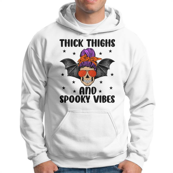 Thick Thights And Spooky Vibes Halloween Messy Bun Hair Hoodie