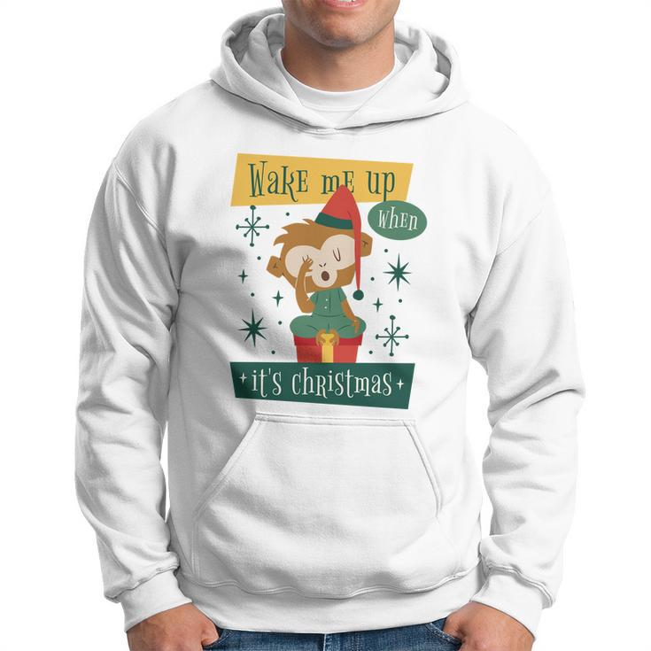 Wake Me Up When Its Christmas Monkey Cute Graphic Design Printed Casual Daily Basic Men Hoodie