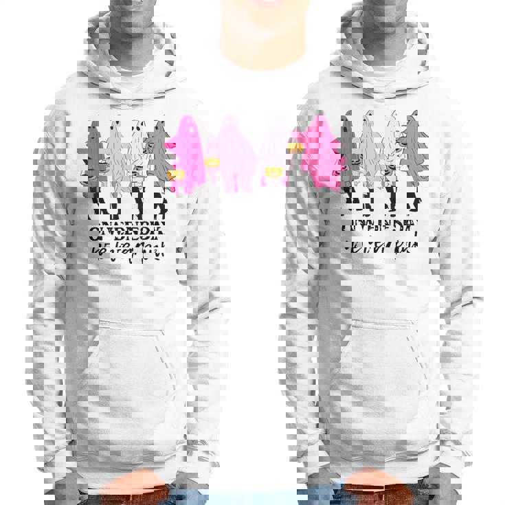 On Wednesday We Wear Pink Ghost Halloween Breast Cancer Men Hoodie