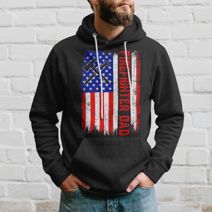 Firefighter Retro American Flag Firefighter Dad Jobs Fathers Day Hoodie