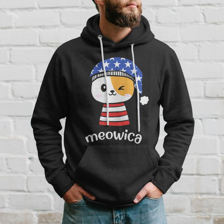 4Th Of July Cat Meowica Independence Day Patriot Usa Flag Hoodie Gifts for Him