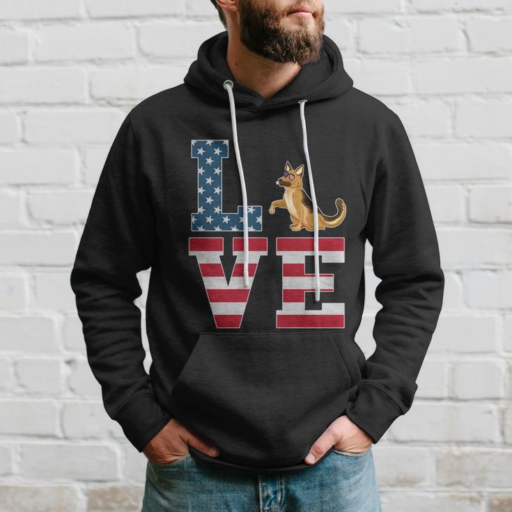 4Th Of July Patriotic Love German Shepherd Dog American Flag Gift Hoodie Gifts for Him