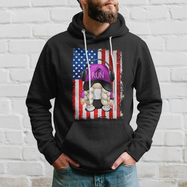 4Th Of July Running Gnome For Women Patriotic American Flag Gift Hoodie Gifts for Him