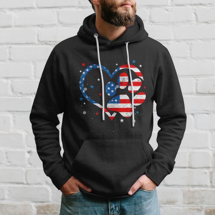 American Flag Patriotic Dog & Cat Paw Print 4Th Of July Hoodie Gifts for Him