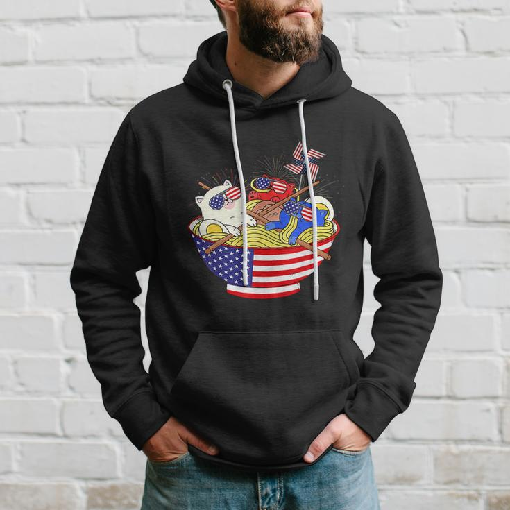 Cats Ramen Anime American Flag Funny 4Th Of July Cat Lovers Hoodie Gifts for Him