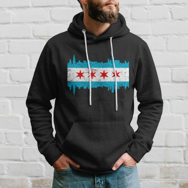 Chicago City Skyline Flag Vintage Hoodie Gifts for Him