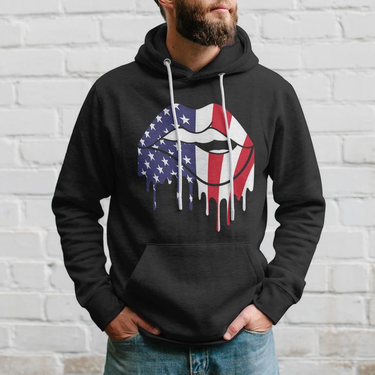 Cute Dripping Lips 4Th Of July Usa Flag Graphic Plus Size Hoodie Gifts for Him