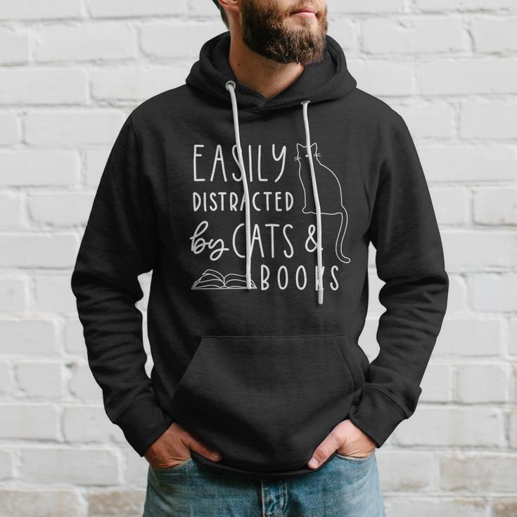 Easily Distracted Cats And Books Funny Gift For Cat Lovers Gift Hoodie Gifts for Him