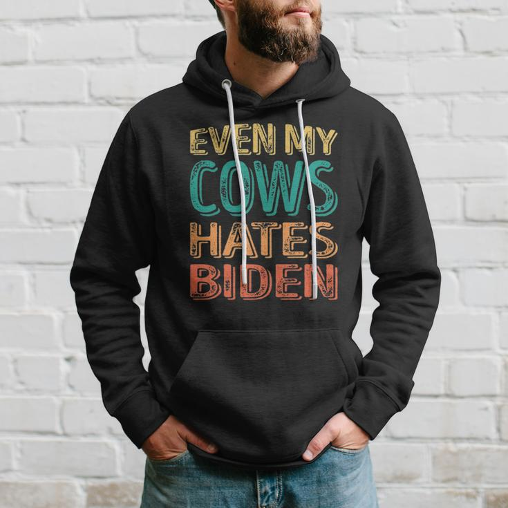 Even My Cows Hates Biden Funny Anti Biden Cow Farmers Hoodie Gifts for Him