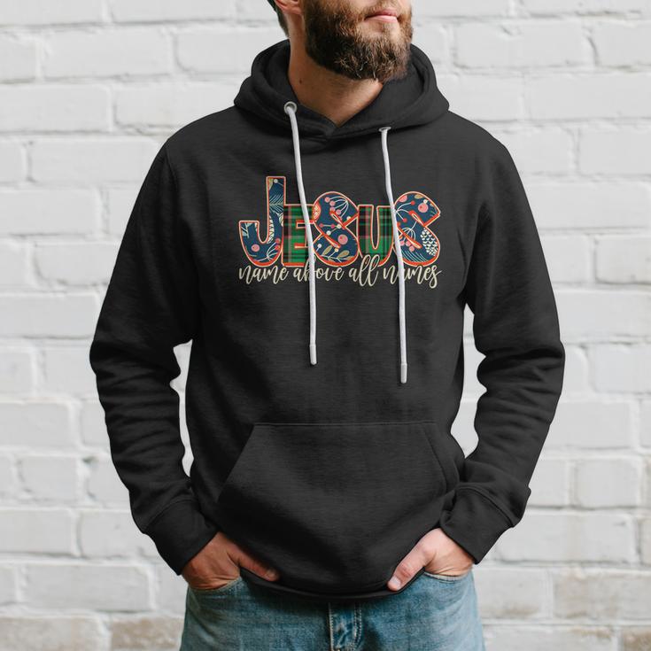 Festive Patten Jesus Name Above All Names Hoodie Gifts for Him