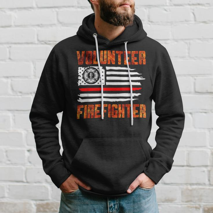 Firefighter Red Line Flag Fireman Wife Girlfriend Volunteer Firefighter Hoodie Gifts for Him