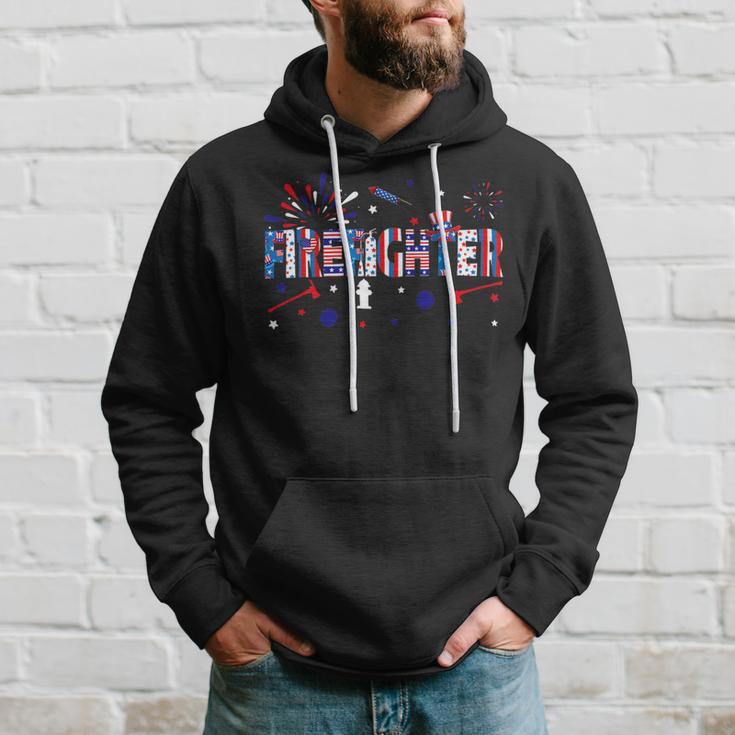 Firefighter Retro American Flag Firefighter Jobs 4Th Of July Fathers Day Hoodie Gifts for Him