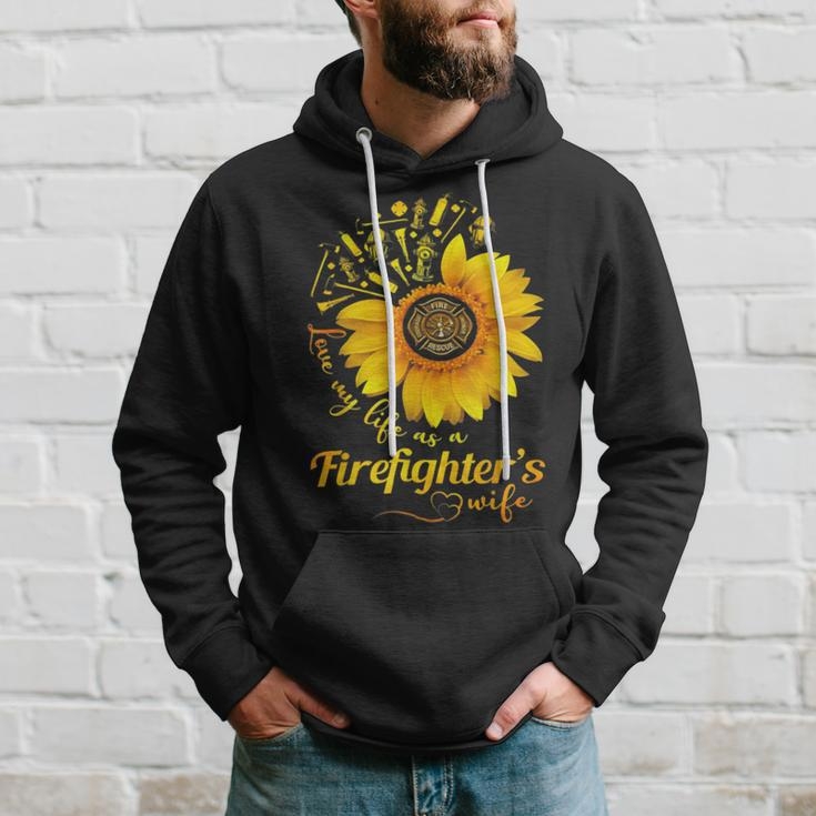 Firefighter Sunflower Love My Life As A Firefighters Wife Hoodie Gifts for Him