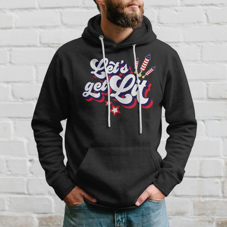 Funny Lets Get Lit Fireworks 4Th Of July Retro Vintage Hoodie Gifts for Him