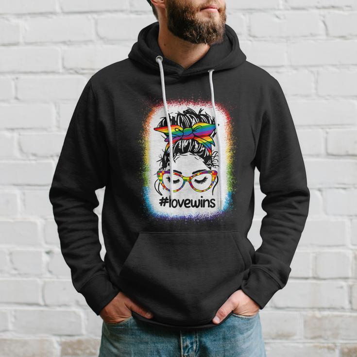 Gay Pride Messy Bun Rainbow Love Wins Lgbt Lgbtq Lesbian Hoodie Gifts for Him