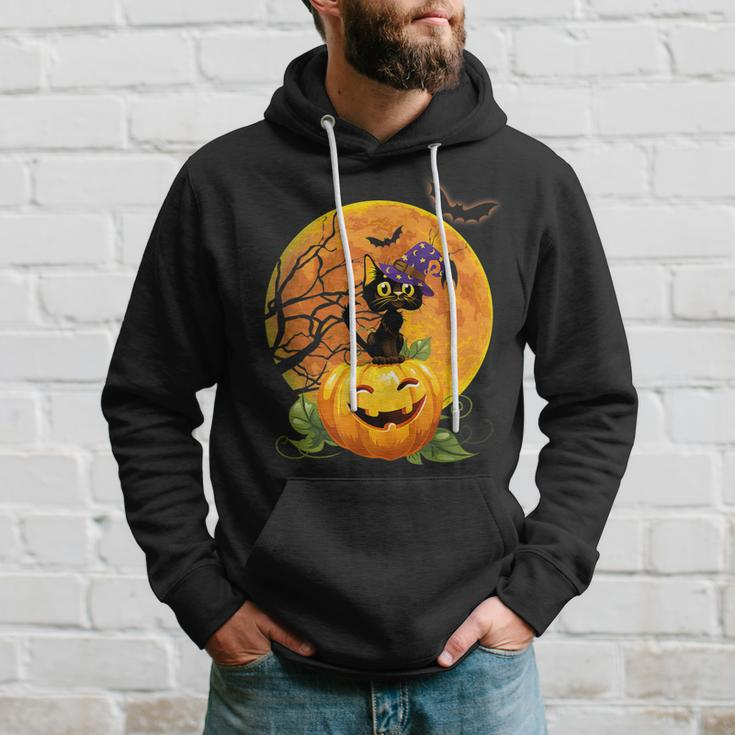 Halloween Cute Witch Cat Mom Pumpkin Moon Spooky Cat Hoodie Gifts for Him