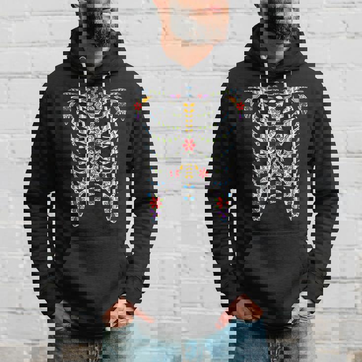 Halloween Day Of Dead Skeleton Flowers Decorated Men Hoodie Graphic Print Hooded Sweatshirt Gifts for Him