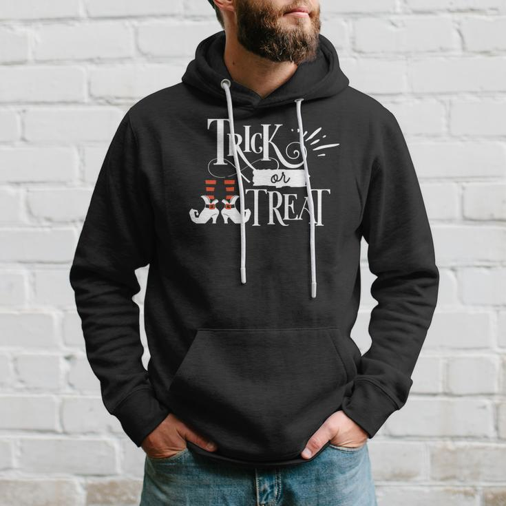 Halloween Funny Trick Or Treat Orange And White Men Hoodie Graphic Print Hooded Sweatshirt Gifts for Him