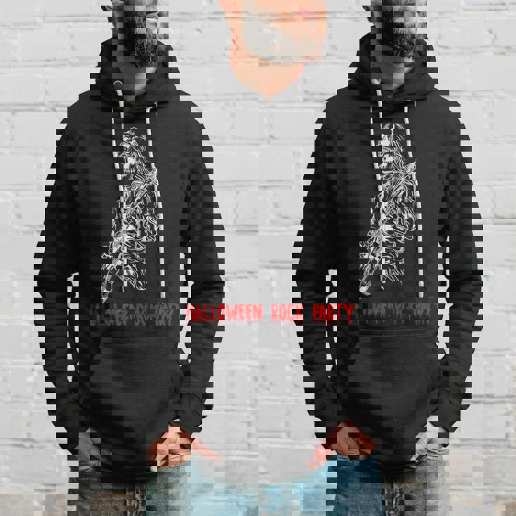 Halloween Rock Party Dancing Guitar Skeleton Playing Rock Hoodie Gifts for Him