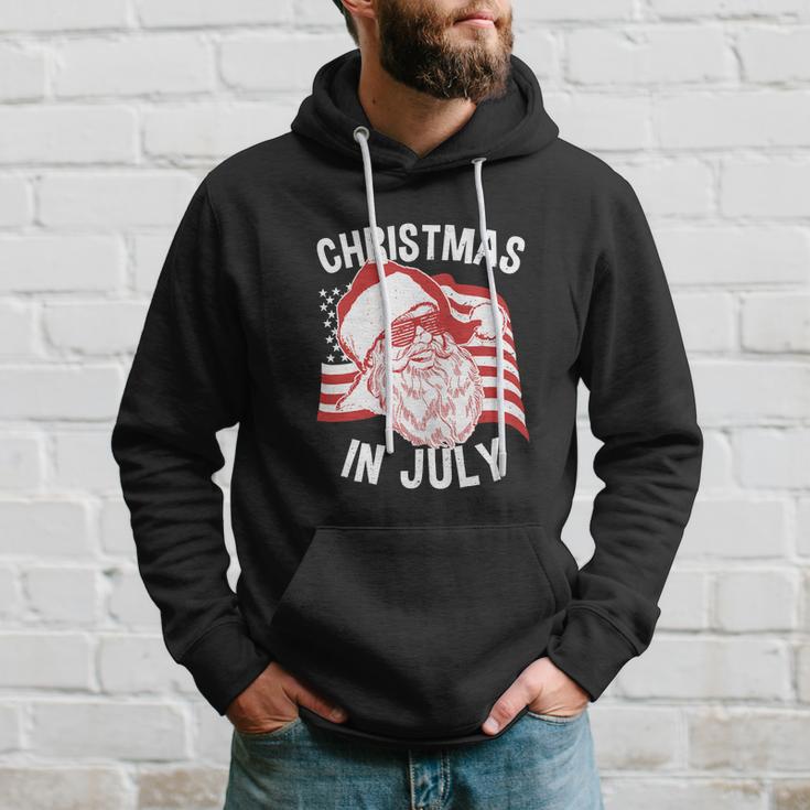 Happy Christmas In July Retro Hipster Santa 4Th Of July Hoodie Gifts for Him