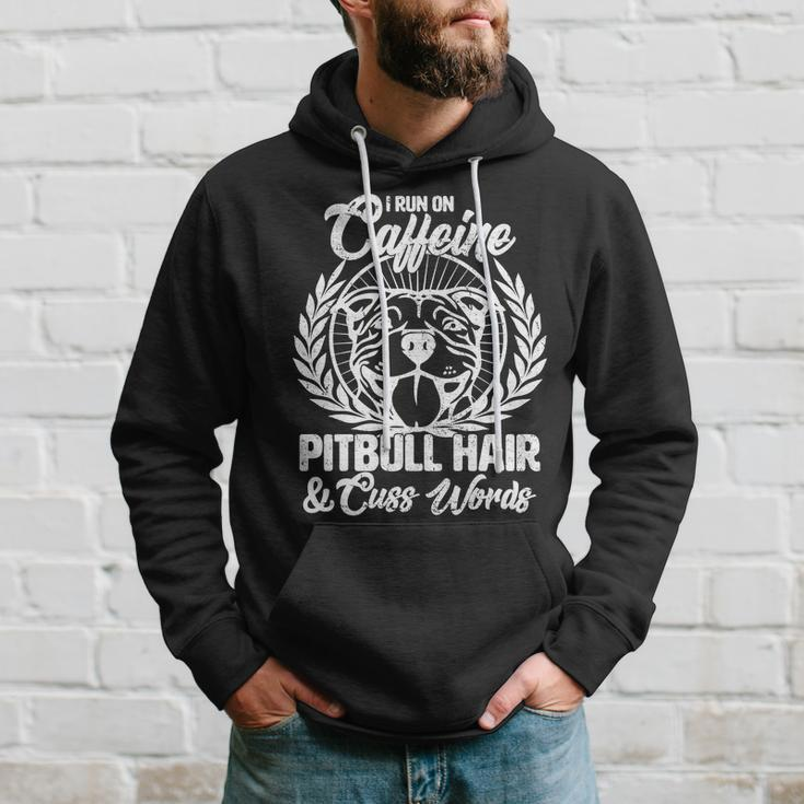I Run On Caffeine Pitbull Hair And Cuss Words Hoodie Gifts for Him