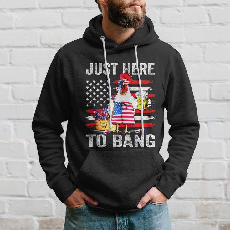 Just Here To Bang Usa Flag Chicken Beer Firework 4Th Of July Hoodie Gifts for Him