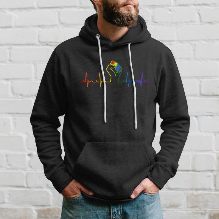 Lovely Lgbt Gay Pride Power Fist Heartbeat Lgbtq Lesbian Gay Meaningful Gift Hoodie Gifts for Him