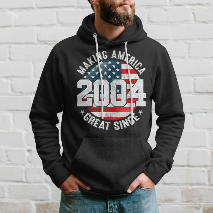 Making America Great Since 2004 Usa Flag Retro 18Th Birthday Hoodie Gifts for Him