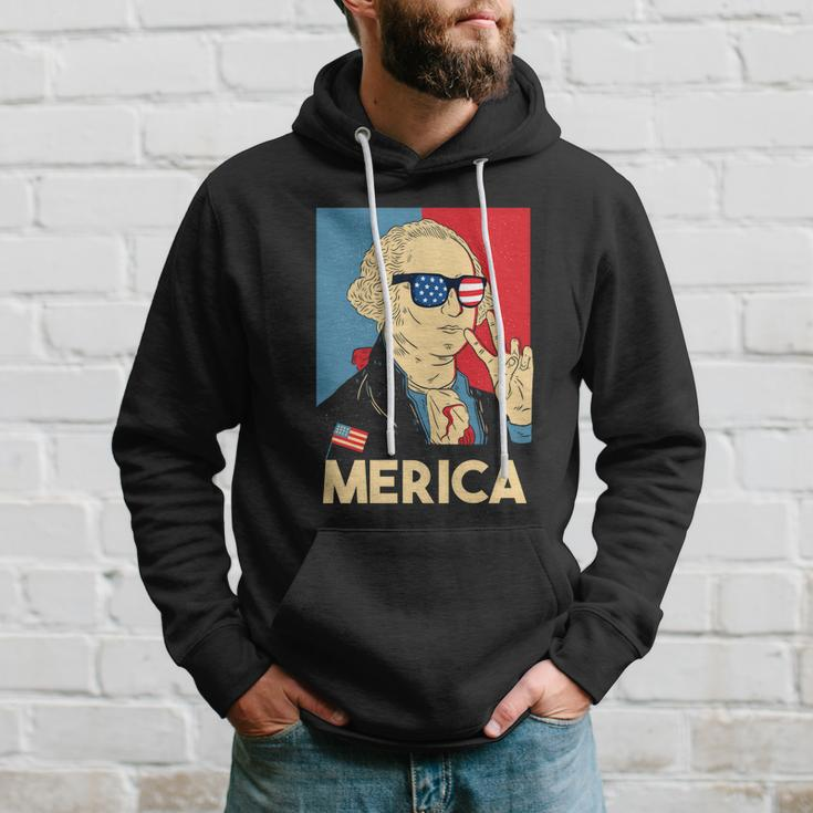 Merica George Washington 4Th Of July Usa Flag Funny American Gift Hoodie Gifts for Him