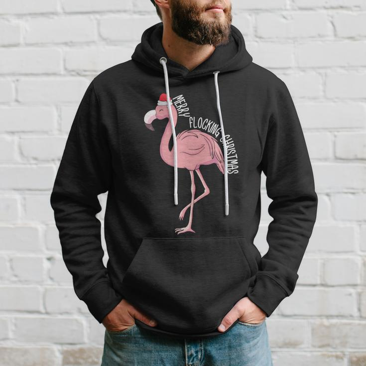Merry Flocking Xmas Tropical Flamingo Christmas In July Hoodie Gifts for Him