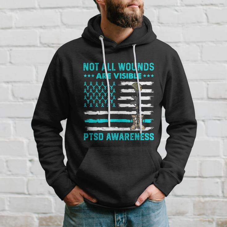 Not All Wounds Are Visible Ptsd Awareness Teal Ribbon Hoodie Gifts for Him