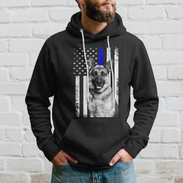 Patriotic German Shepherd Dog American Flag Thin Blue Line Gift Hoodie Gifts for Him