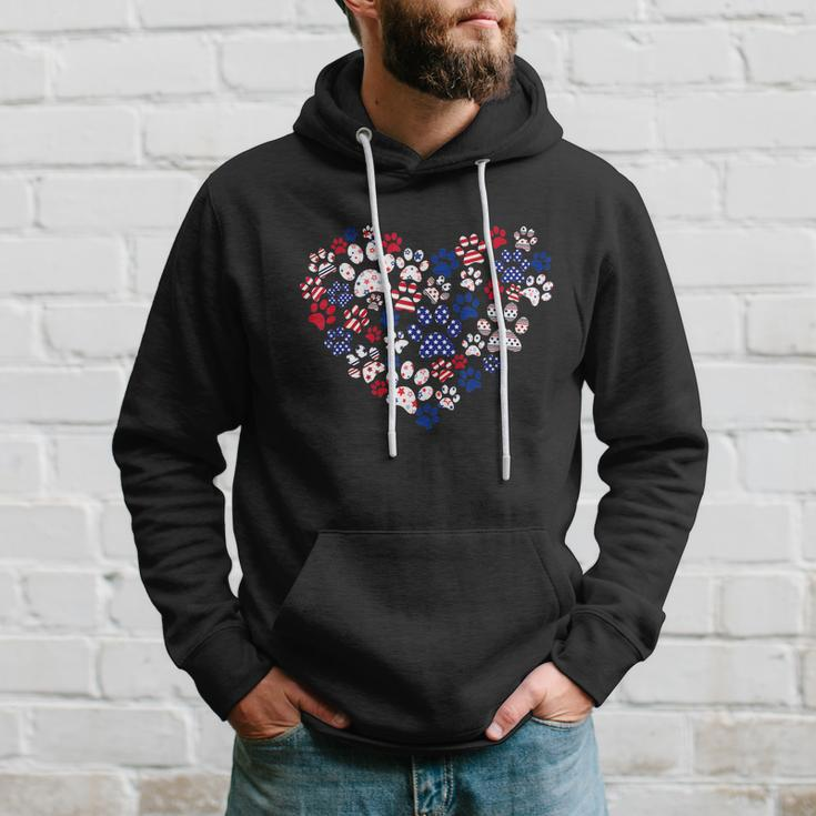 Patriotic Heart American Flag 4Th Of July Dog Paw Prints Hoodie Gifts for Him