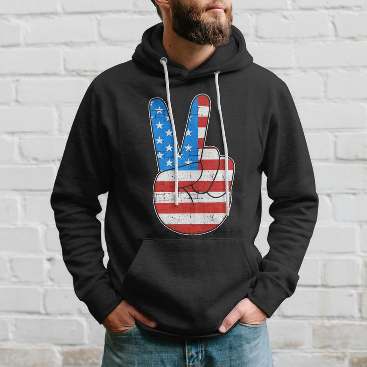 Peace Hand Sign With Usa American Flag For 4Th Of July Funny Gift Hoodie Gifts for Him