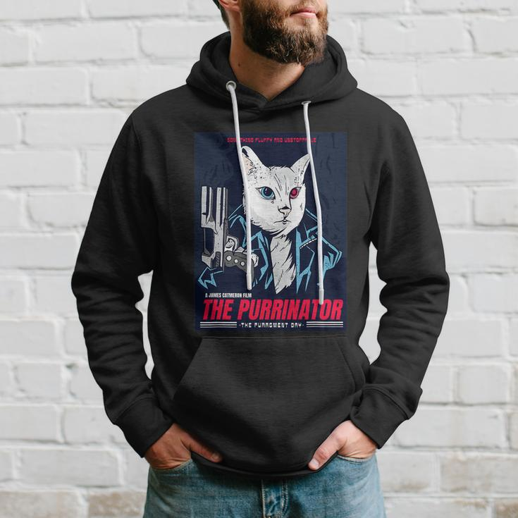 Purrinator Badass Cat Purrgment Day Funny Cat Movie Lovers Hoodie Gifts for Him