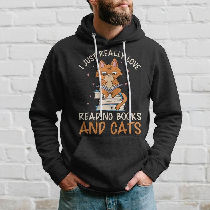 Reading Books And Cats Cat Book Lovers Reading Book Hoodie Gifts for Him